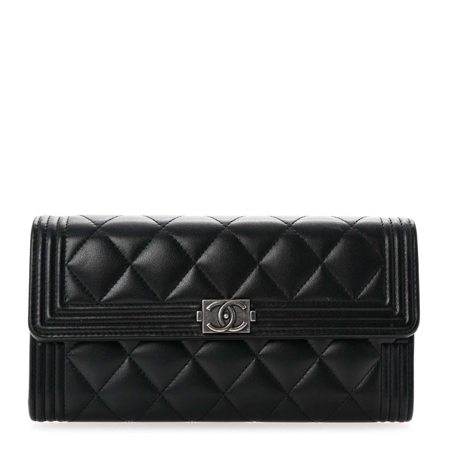 Caviar Quilted Large Boy Gusset Flap Wallet Black