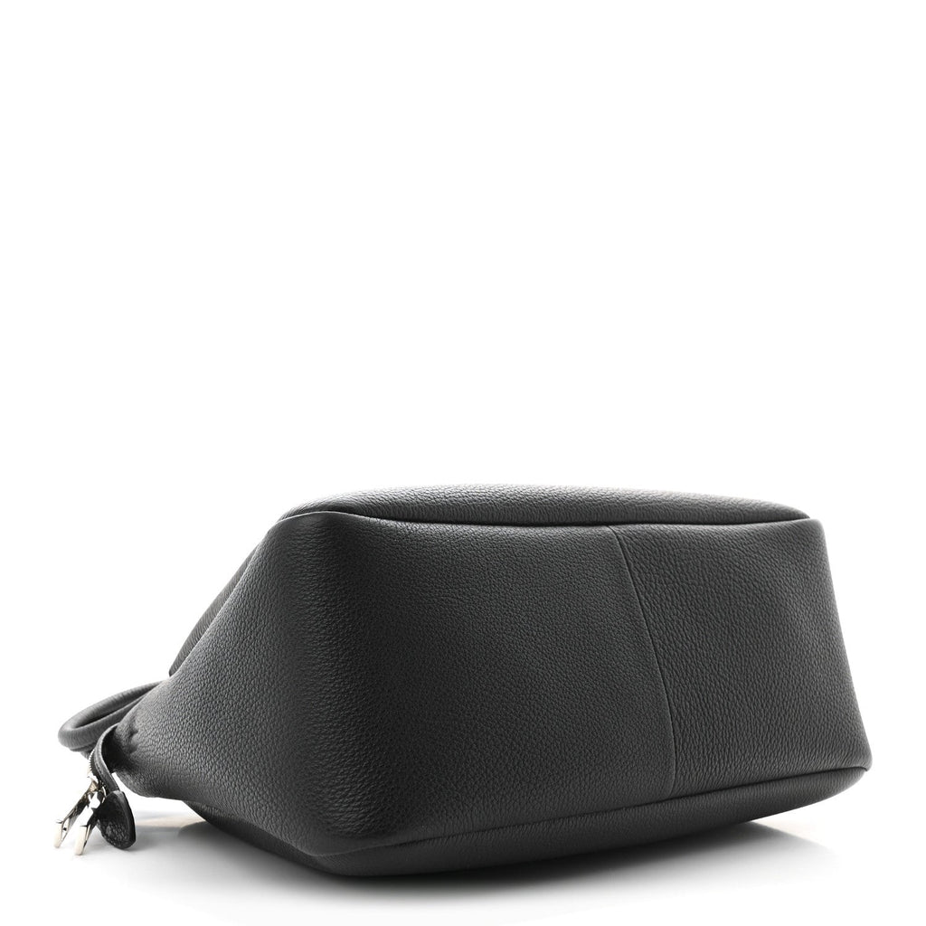 Vitello Daino Soft Medium Zippered Top Handle Bag Black