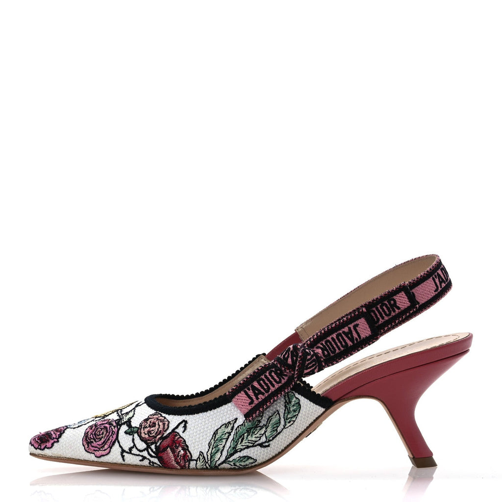 Canvas Florilegio Embroidered Ribbon J'Adior Slingback Pumps 38 White Multicolor