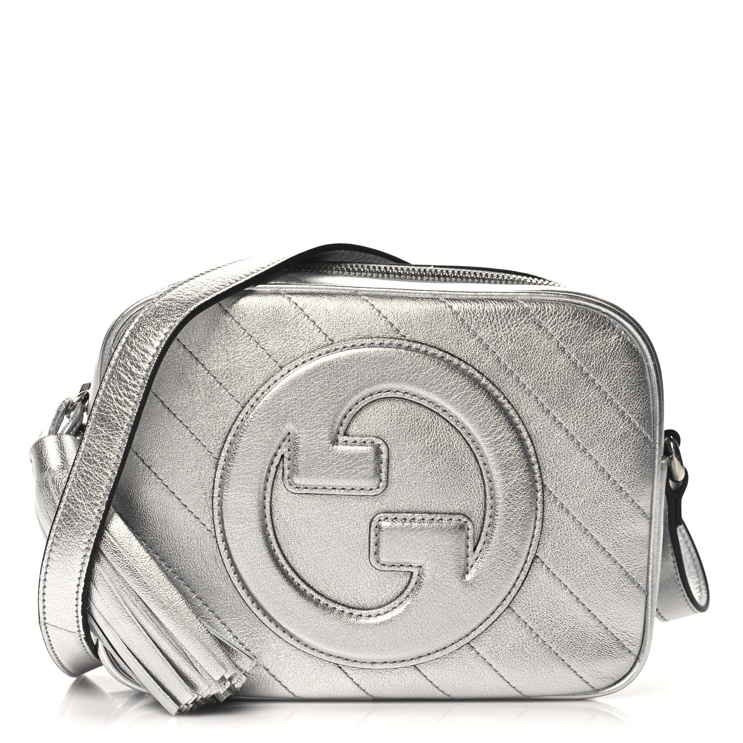 Metallic Sakai Be Green Calfskin Diagonal Stitched Small Blondie Shoulder Bag Silver
