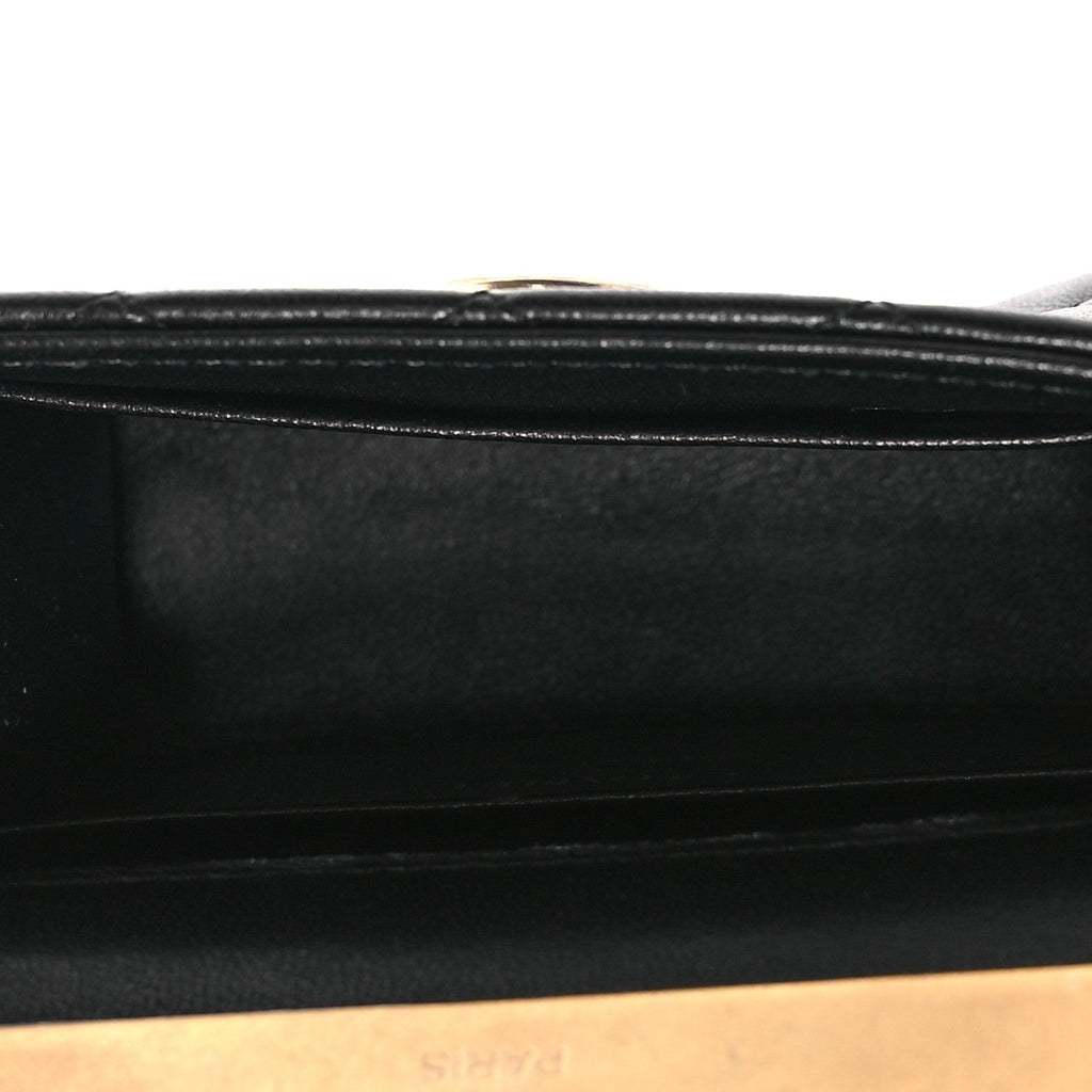 Lambskin Enamel Quilted Mini Top Handle Flap Black