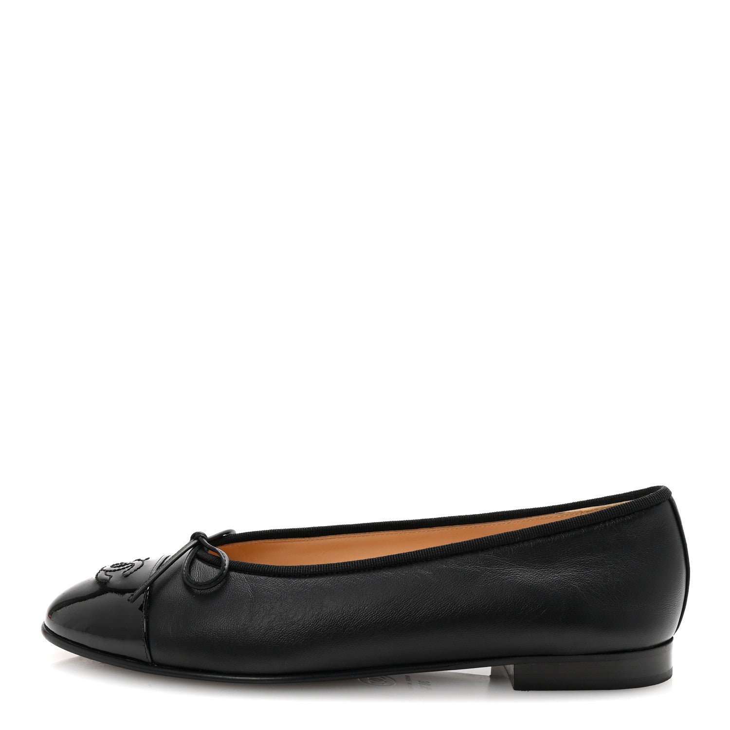 Lambskin Patent Cap Toe Ballerina Flats 38.5 Black