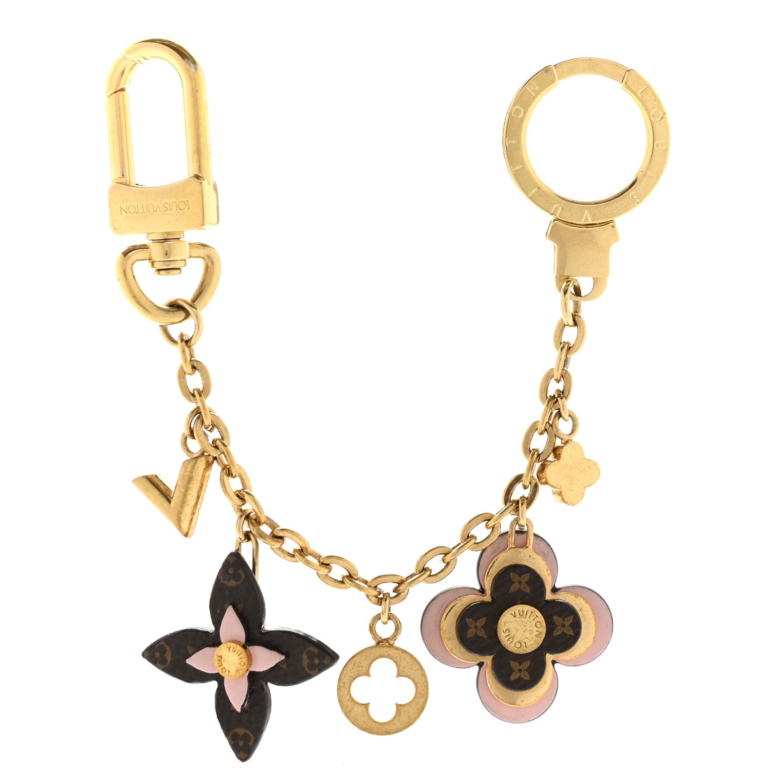 Brass Monogram Blooming Flowers Bag Charm Key Holder Rose Ballerine