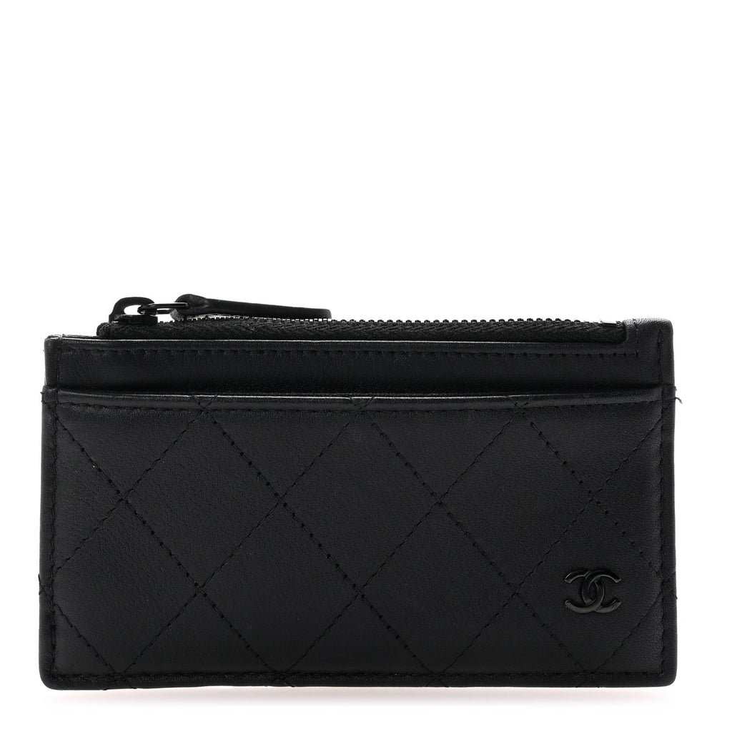Calfskin Quilted Zip  Holder So Black