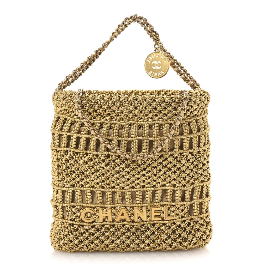Metallic Calfskin Macrame Mini Chanel 22 Gold