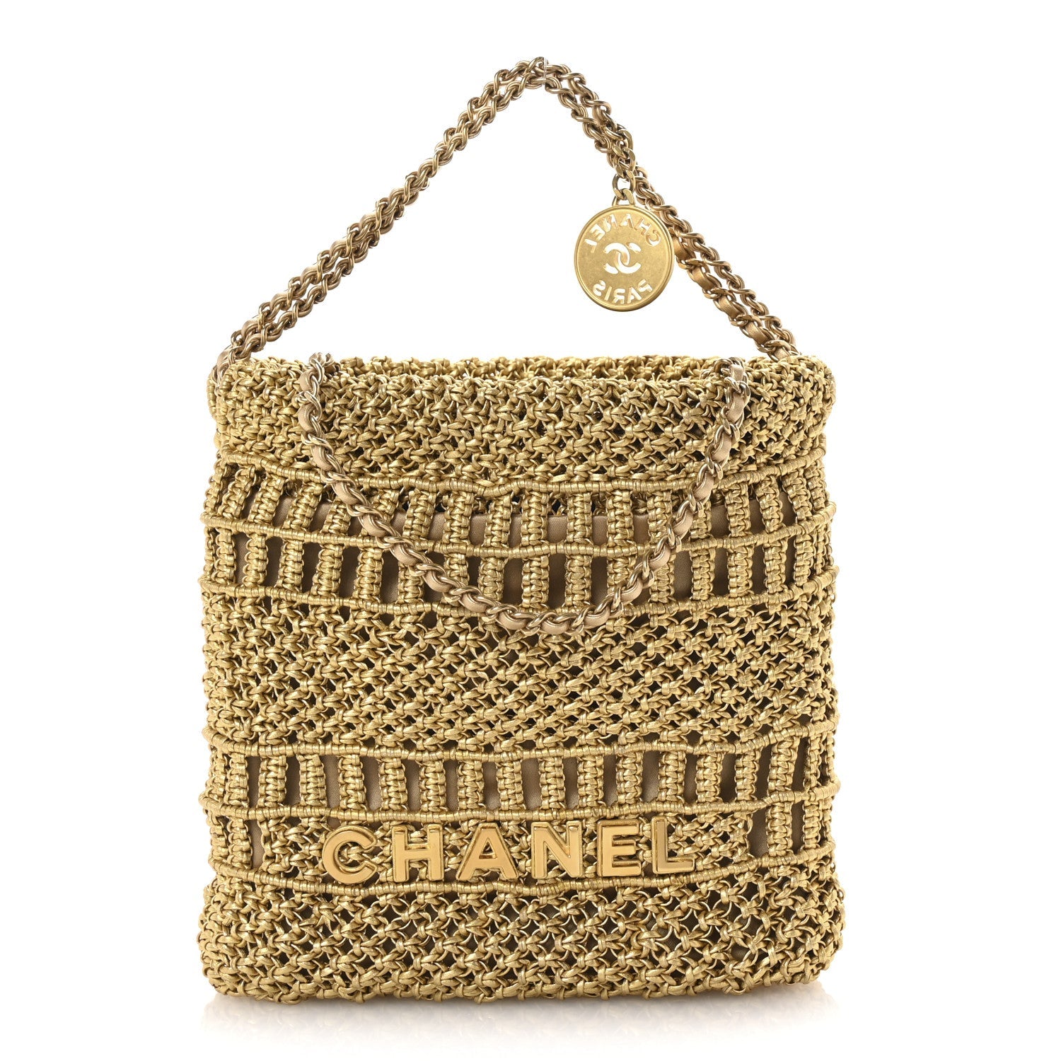 Metallic Calfskin Macrame Mini Chanel 22 Gold