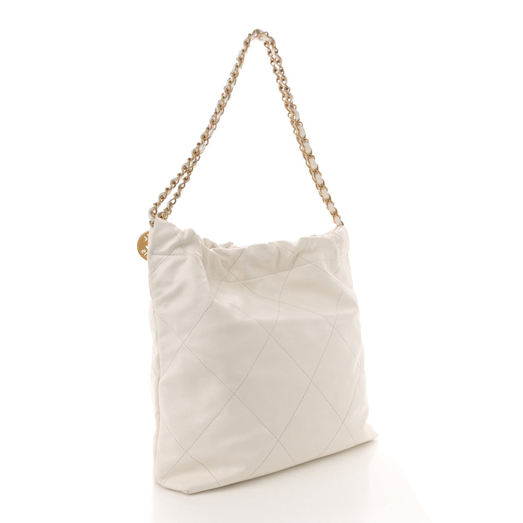 Shiny Calfskin Quilted Small Chanel 22 White