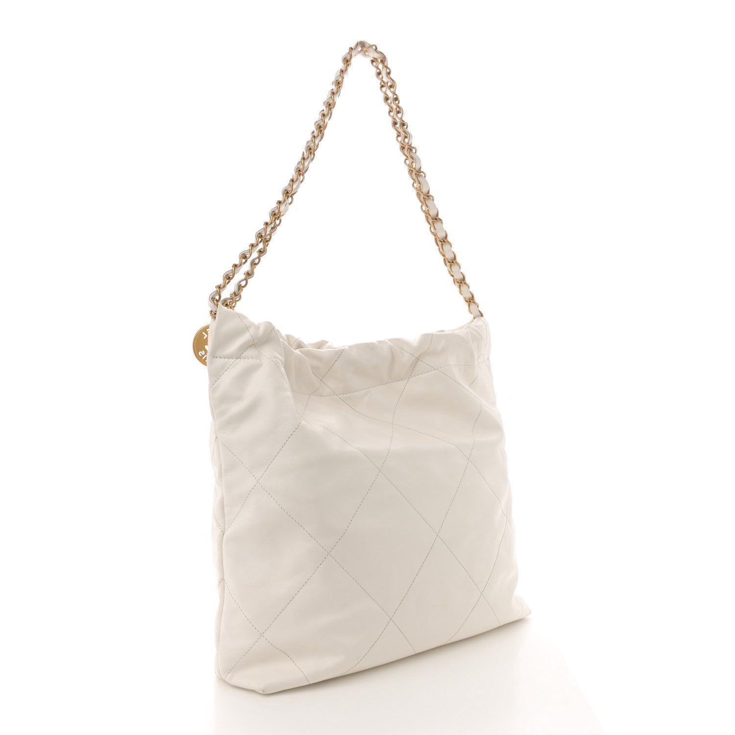 Shiny Calfskin Quilted Small Chanel 22 White