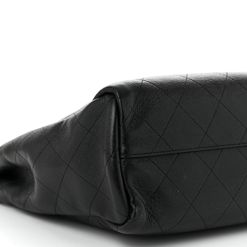 Caviar Stitched Medium Lady Coco Shopping Tote Black