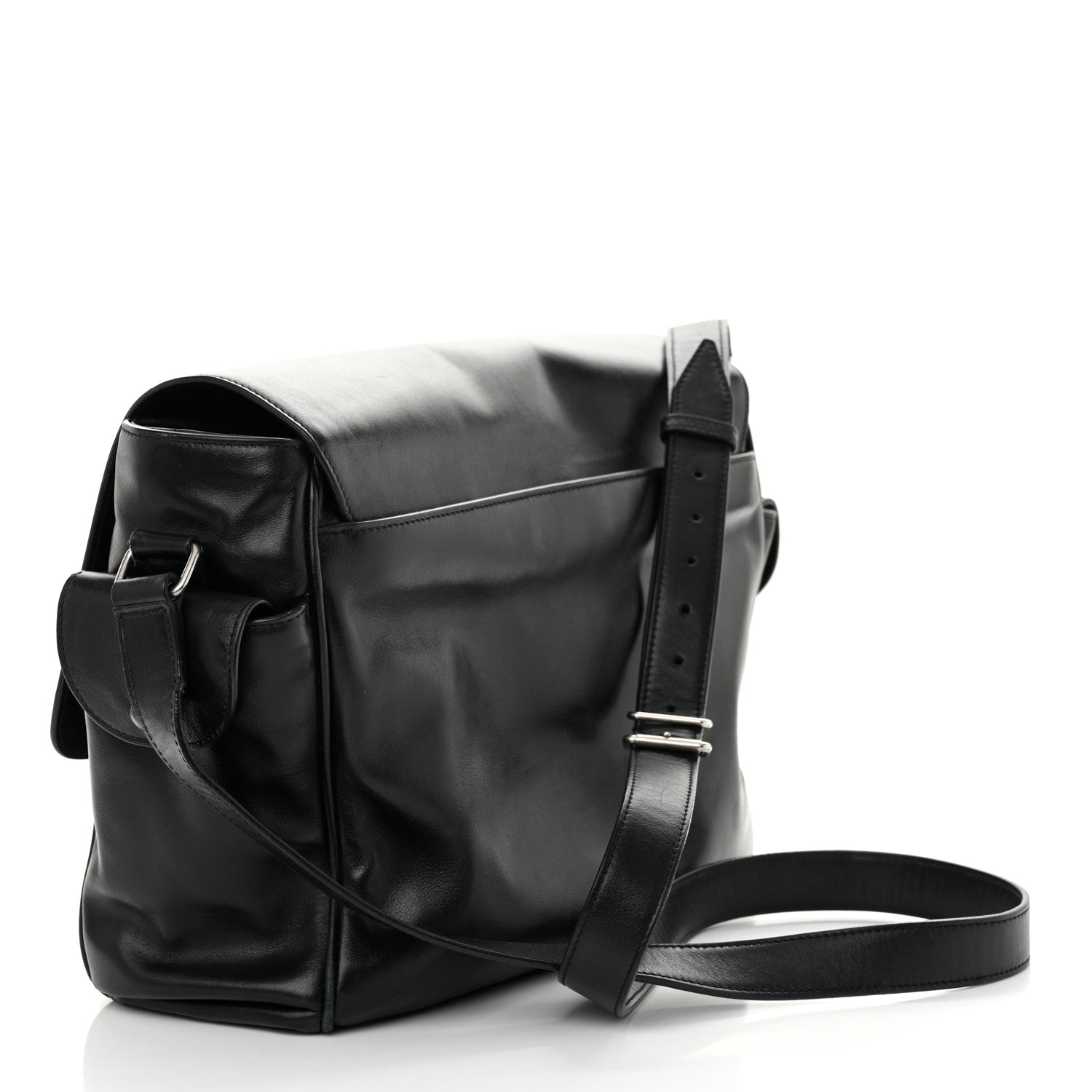 Calfskin ID Flap Messenger Bag Black