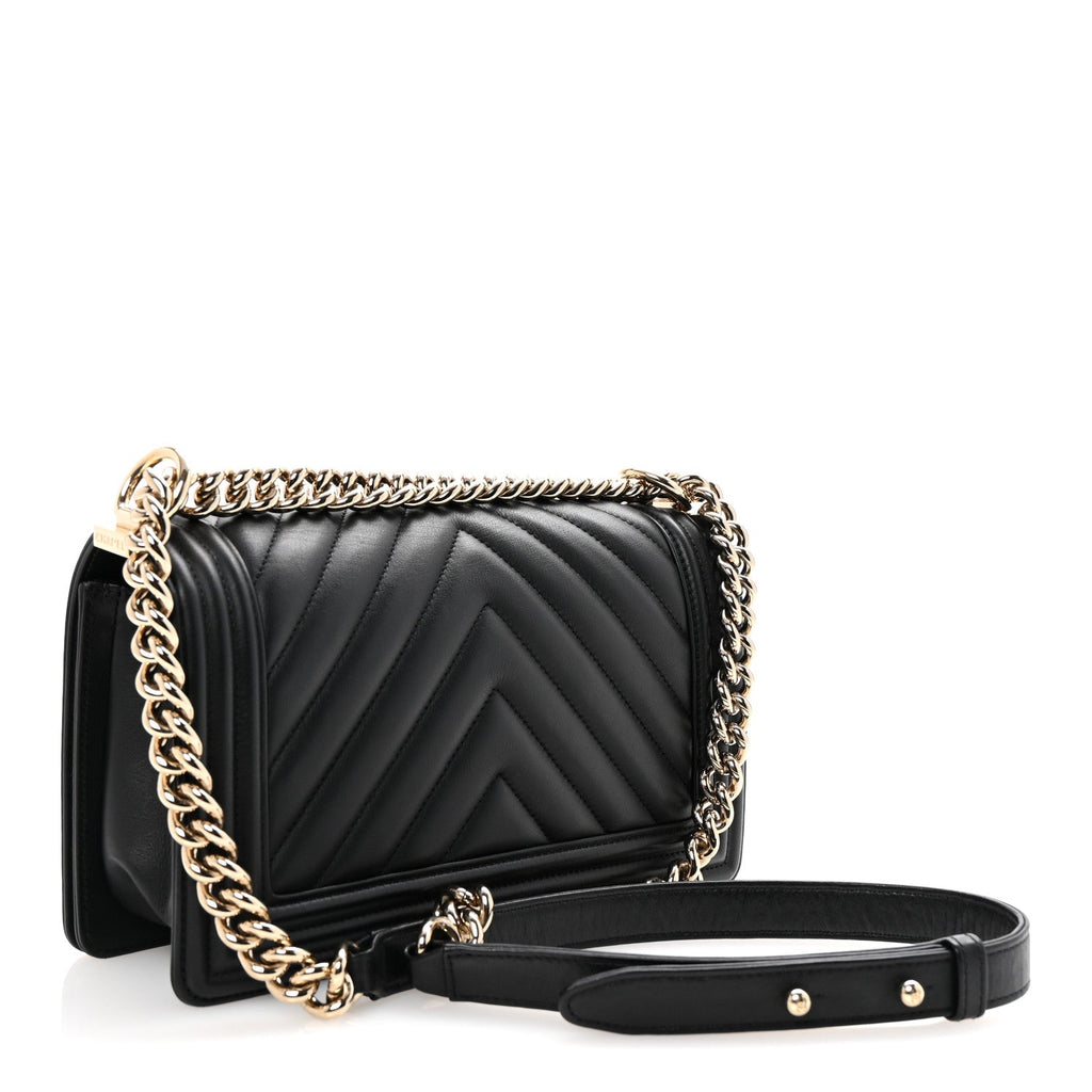 Lambskin Chevron Quilted Medium Boy Flap Black
