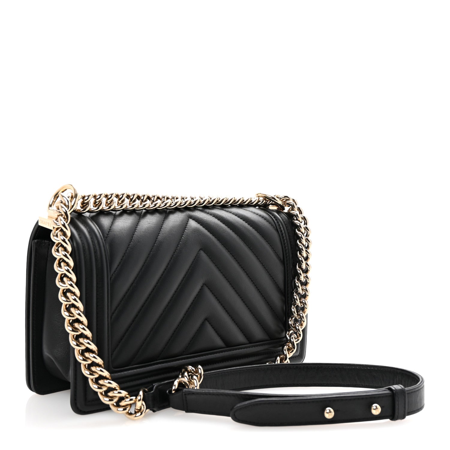 Lambskin Chevron Quilted Medium Boy Flap Black