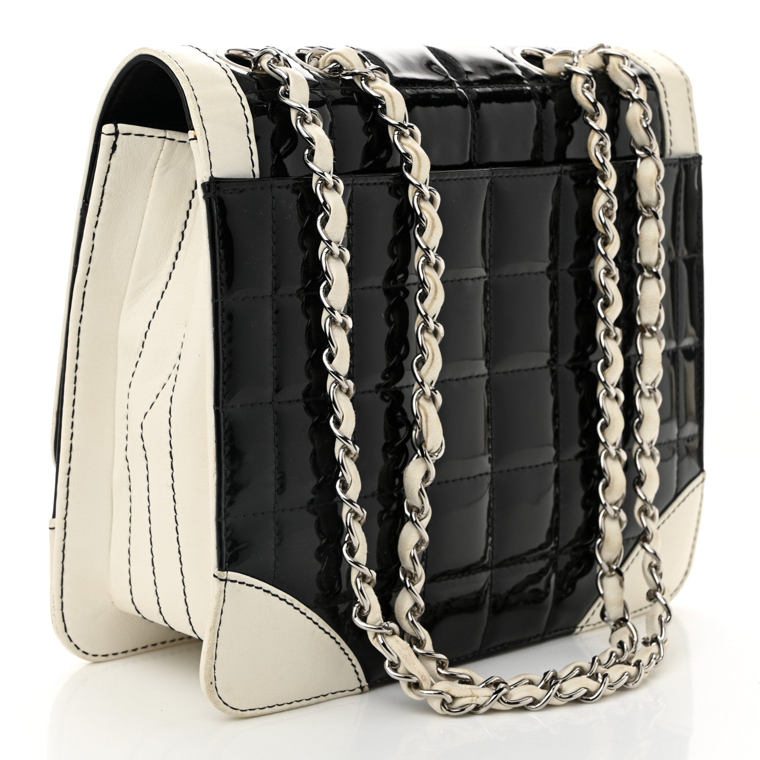 Lambskin Patent Chocolate Bar Flap Black White