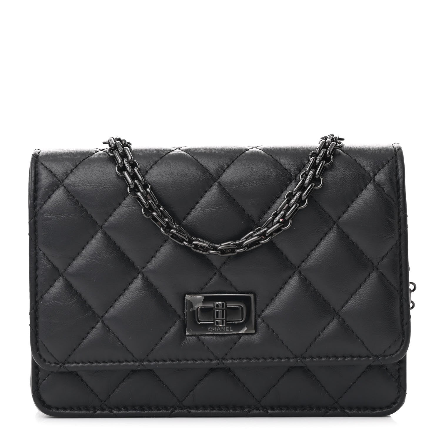 Aged Calfskin Quilted Mini Reissue Wallet On Chain WOC So Black