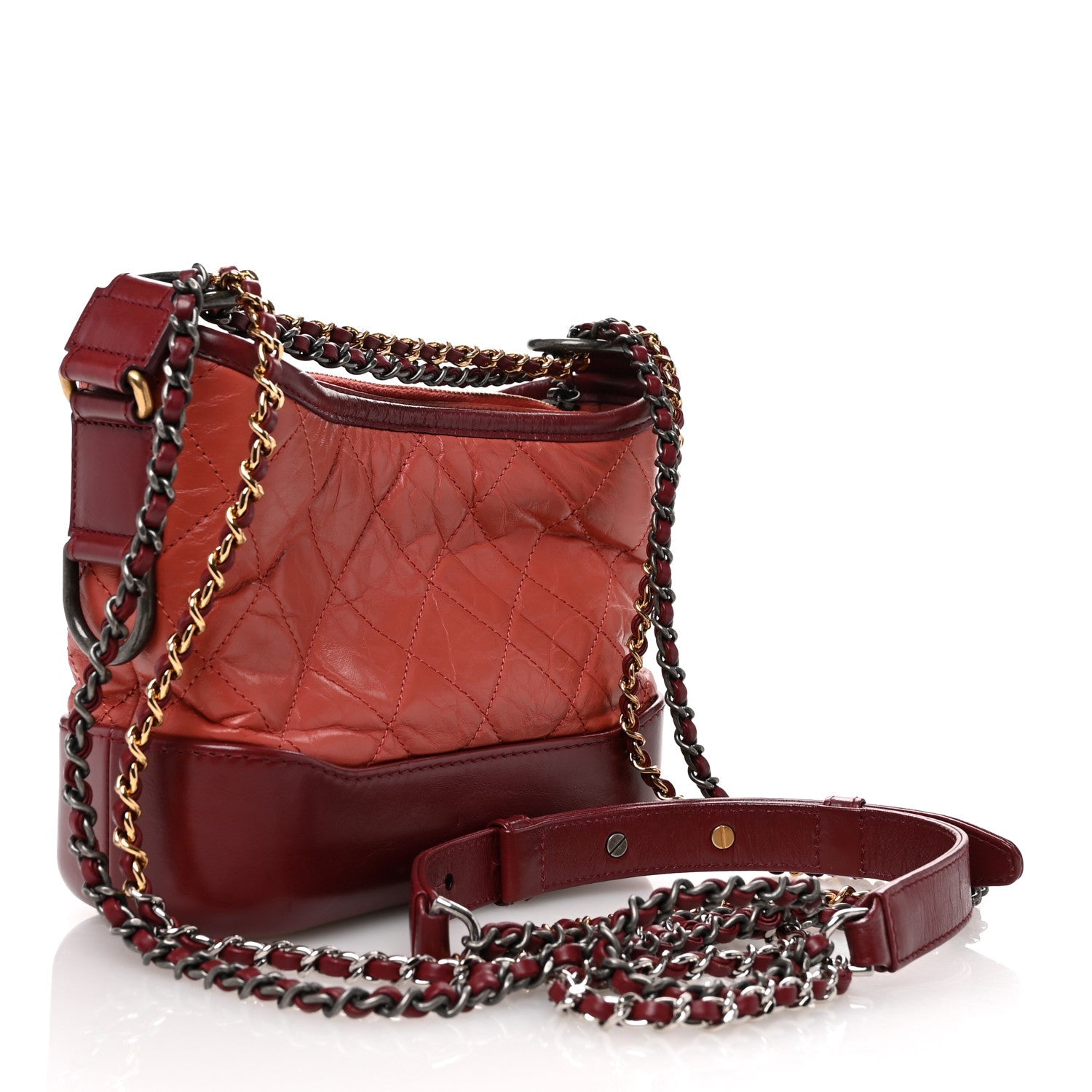 Aged Calfskin Quilted Small Gabrielle Hobo Red