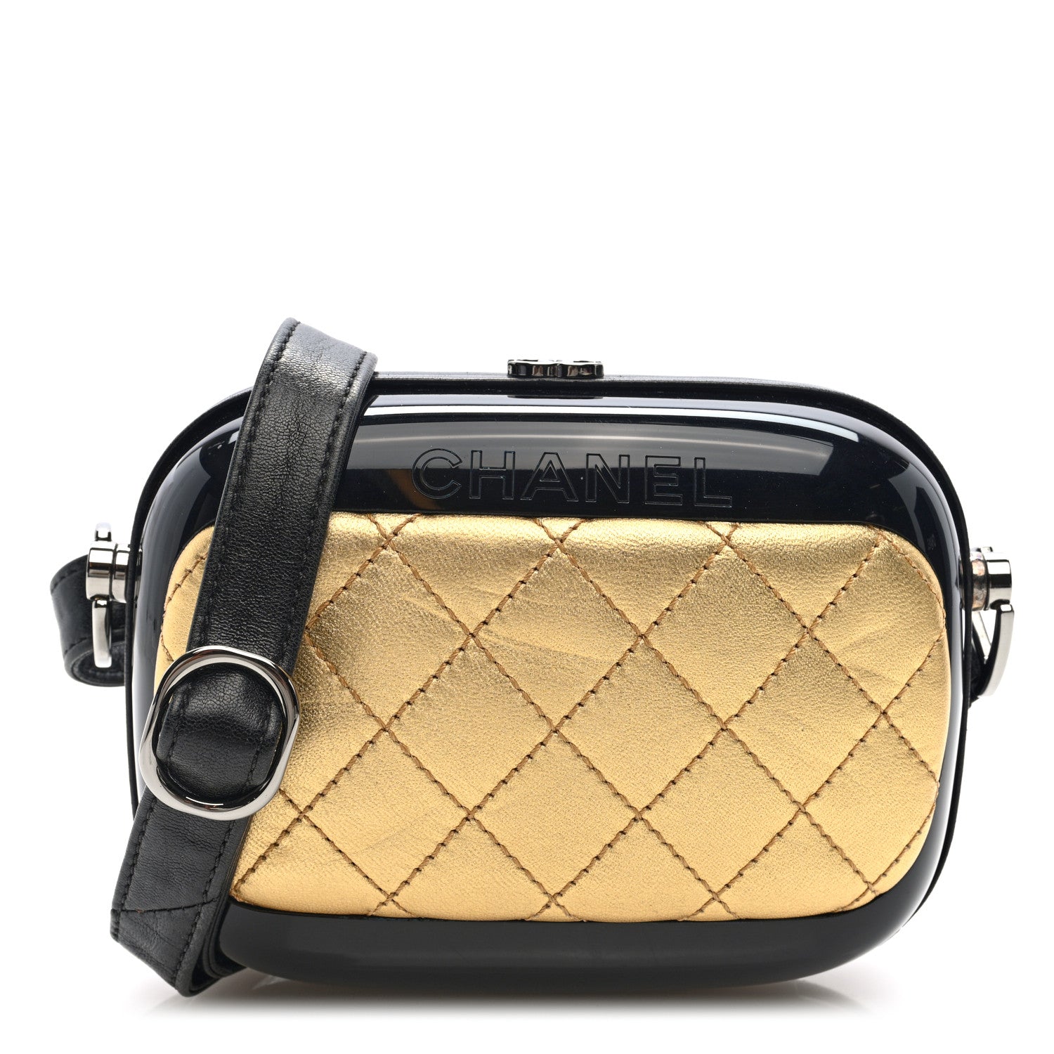 Lambskin Quilted Plexiglass Box Bag Black Gold