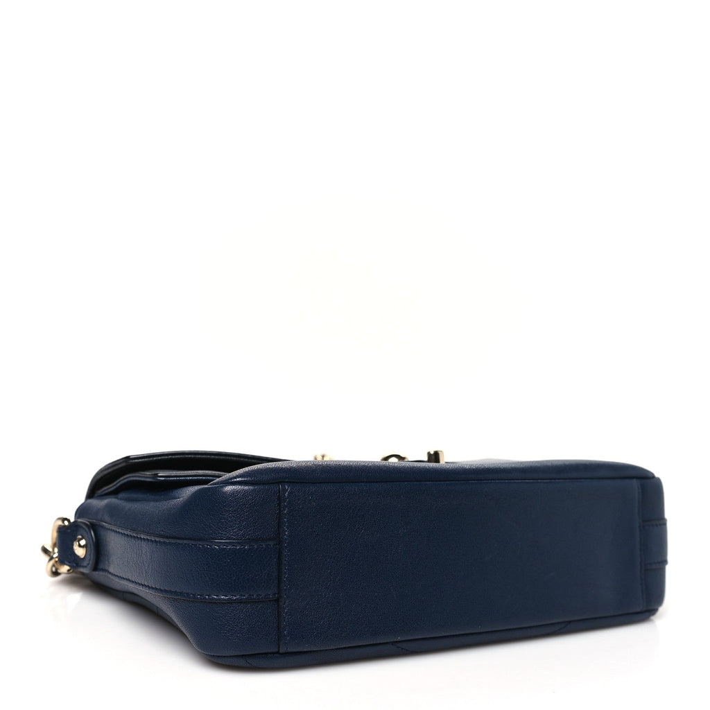 Sheepskin Chevron Quilted Mini Double Chevron Flap Navy Black