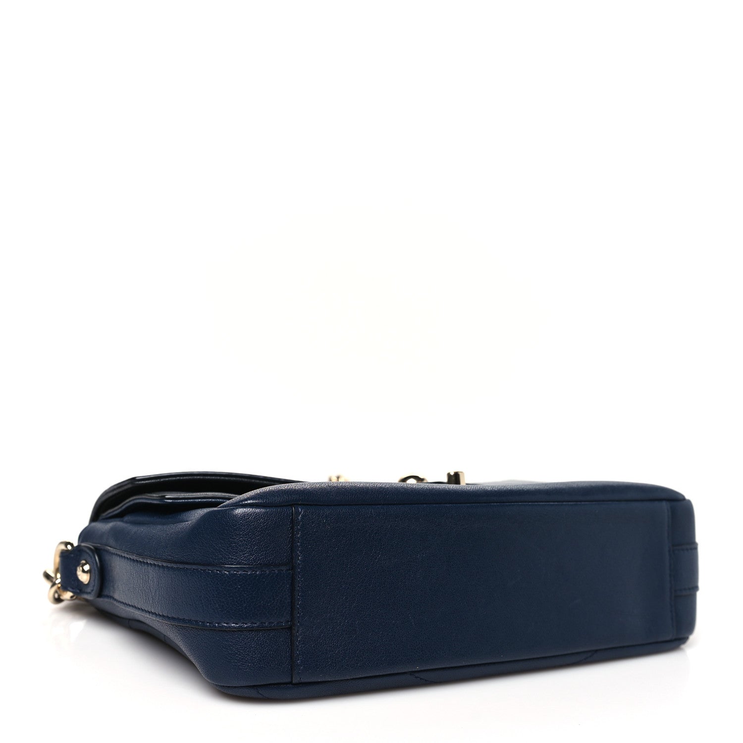 Sheepskin Chevron Quilted Mini Double Chevron Flap Navy Black