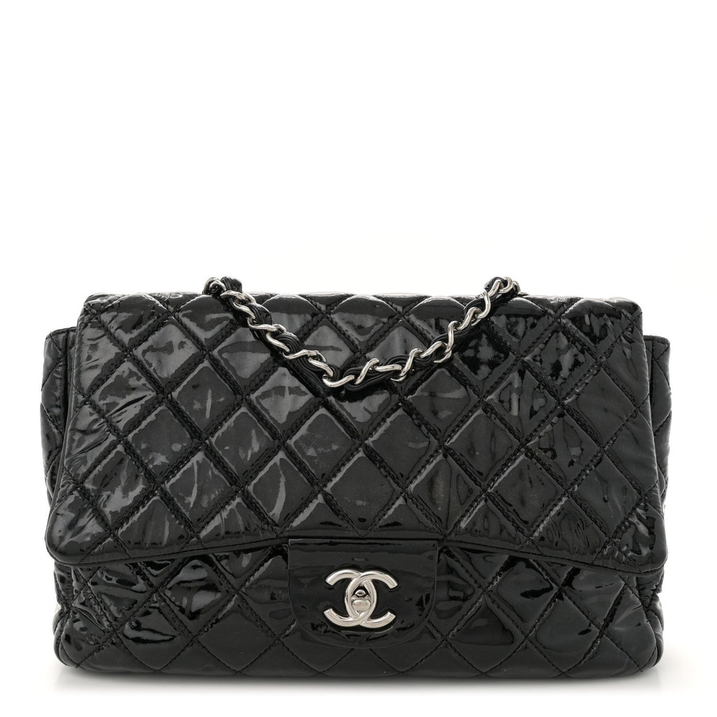 Patent Quilted Jumbo Single Flap Black