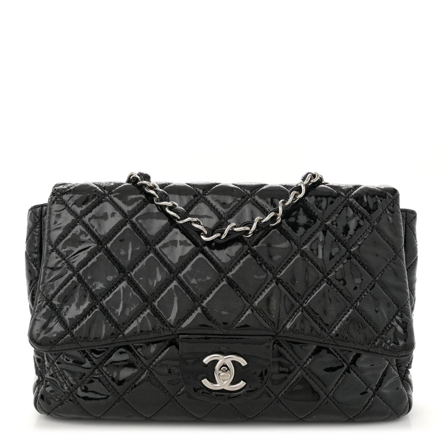 Patent Quilted Jumbo Single Flap Black