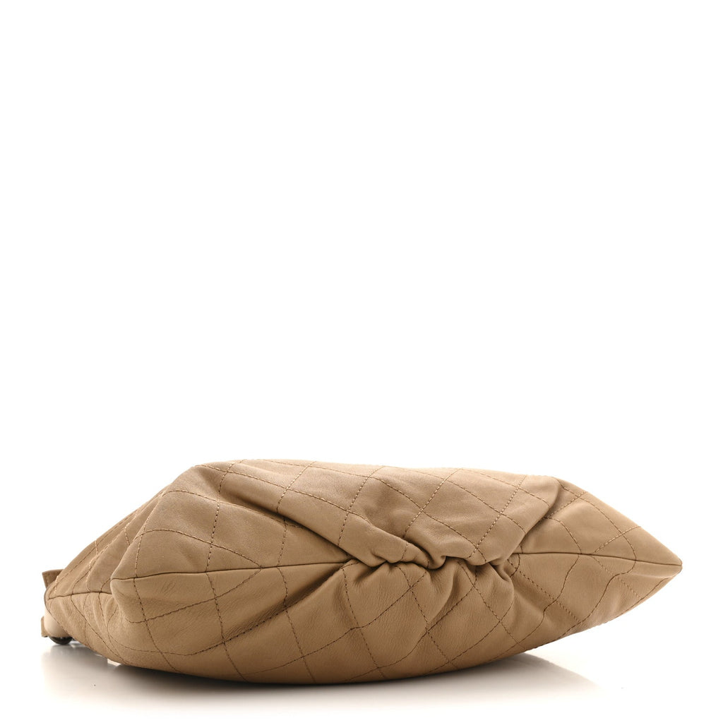 Calfskin Stitched Double Zip Hobo Beige