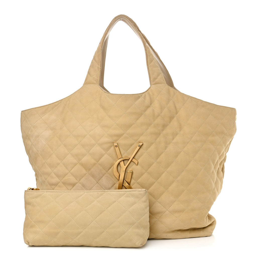 Nubuck Suede Quilted Maxi Icare Shopping Tote Safari Beige