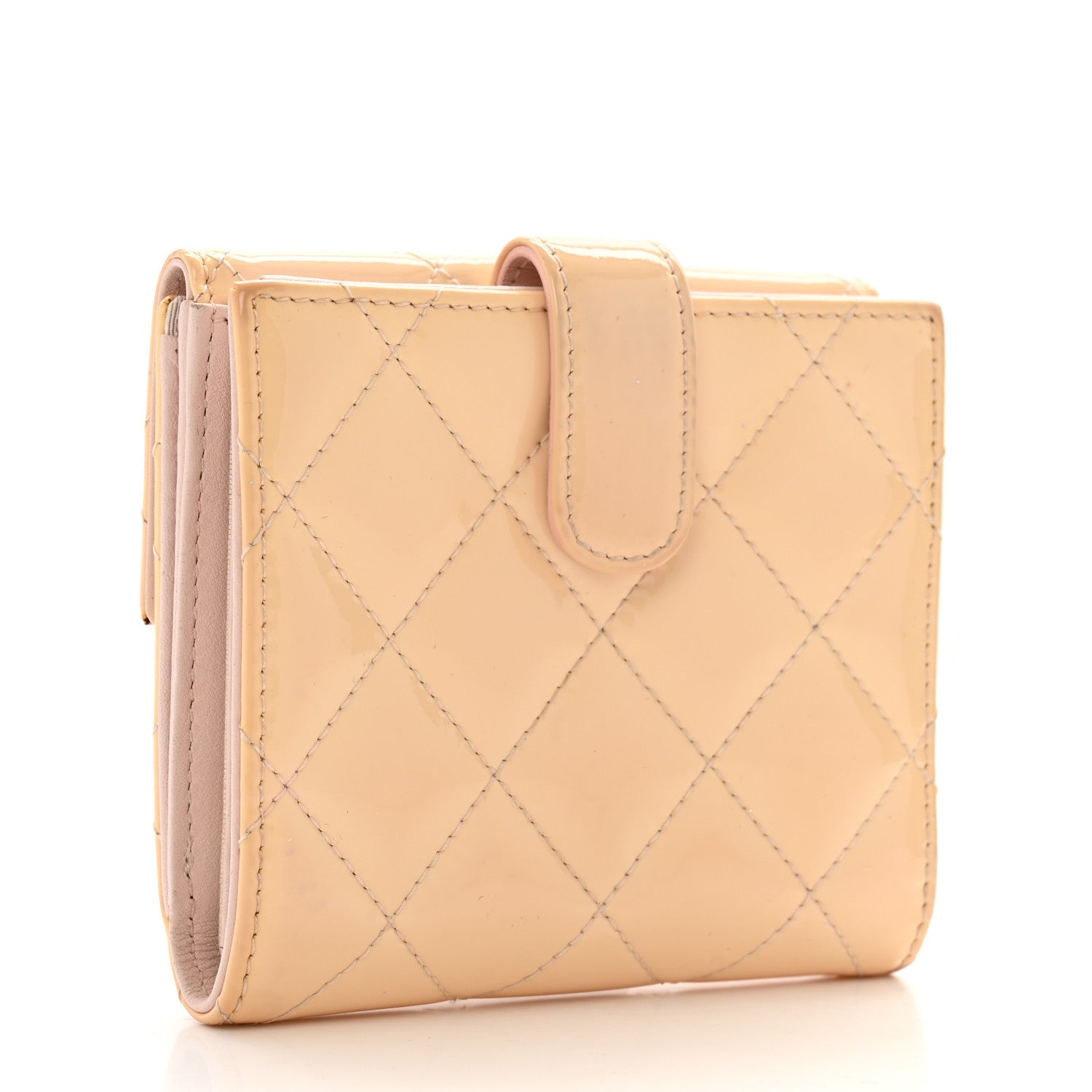 Patent Quilted Compact French Flap Wallet Light Pink
