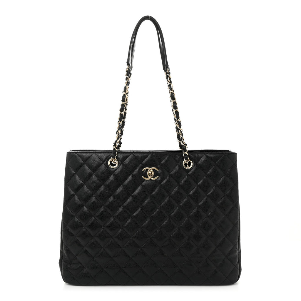 Caviar Quilted Large Shopping Tote Black