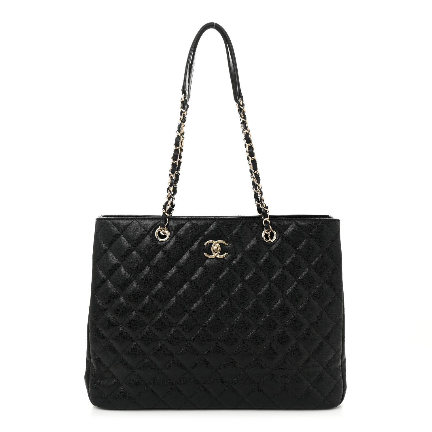 Caviar Quilted Large Shopping Tote Black
