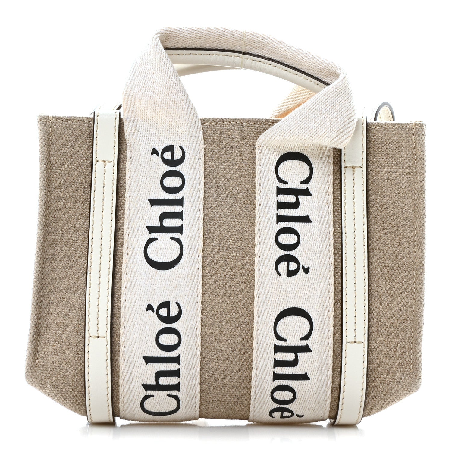 Cotton Calfskin Nano Woody Ribbon Tote With Strap White