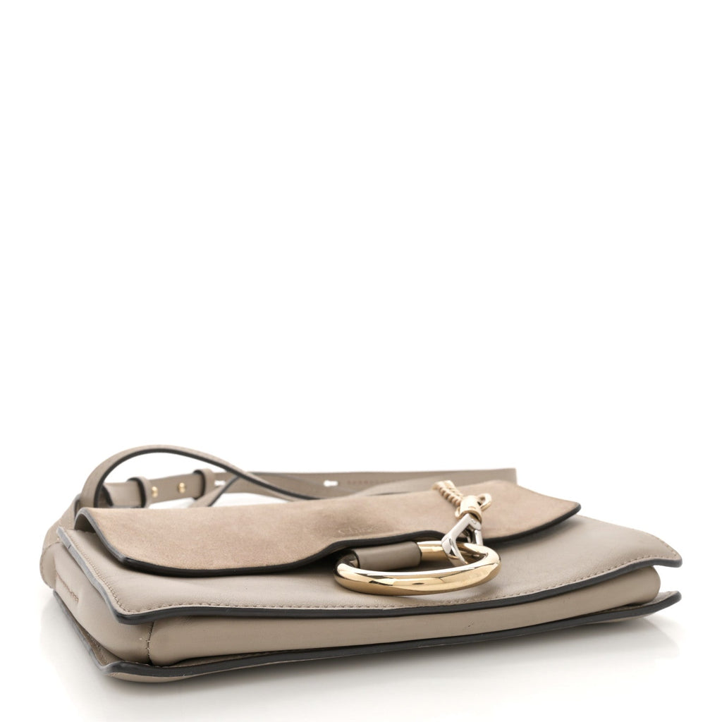 Suede Calfskin Small Faye Shoulder Bag Motty Grey