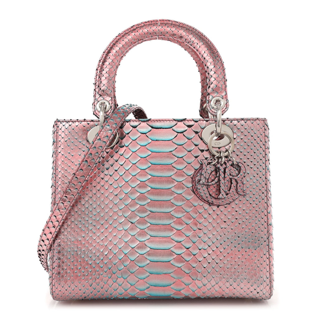 Metallic Snakeskin Medium Lady Dior Pink Blue