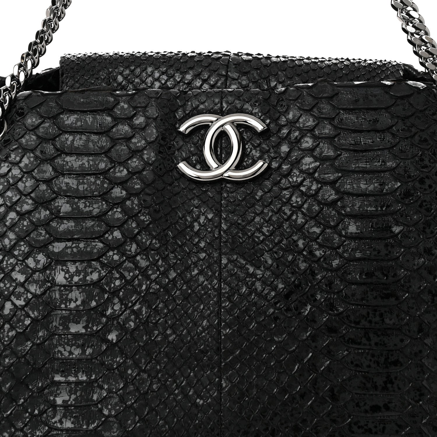 Snakeskin Accordion Tote Black