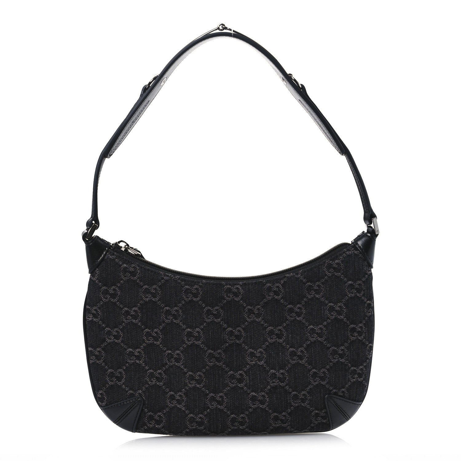 Jacquard Black Denim GG Monogram Horsebit Slim Small Shoulder Bag Black Grey