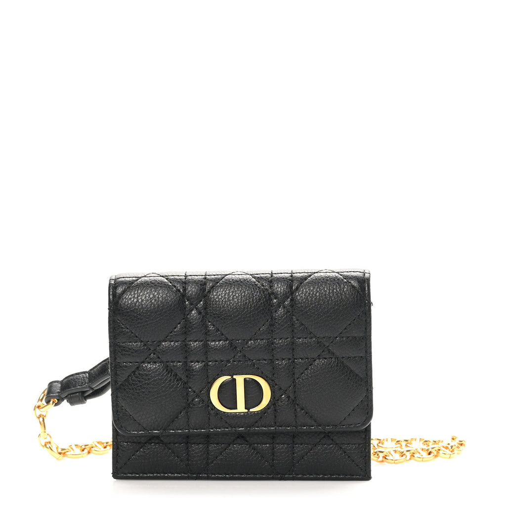 Calfskin Cannage Mini Caro Belt Pouch Black