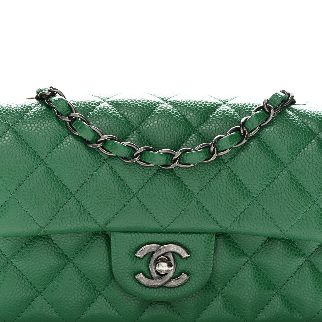 Caviar Quilted Mini Rectangular Flap Green