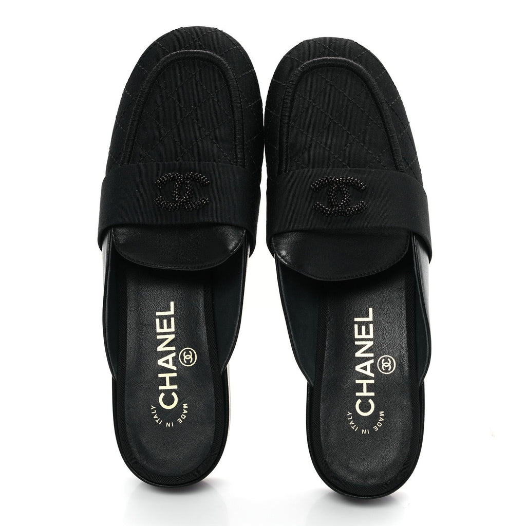 Lambskin Grosgrain Cap Toe CC Mules 37 Black