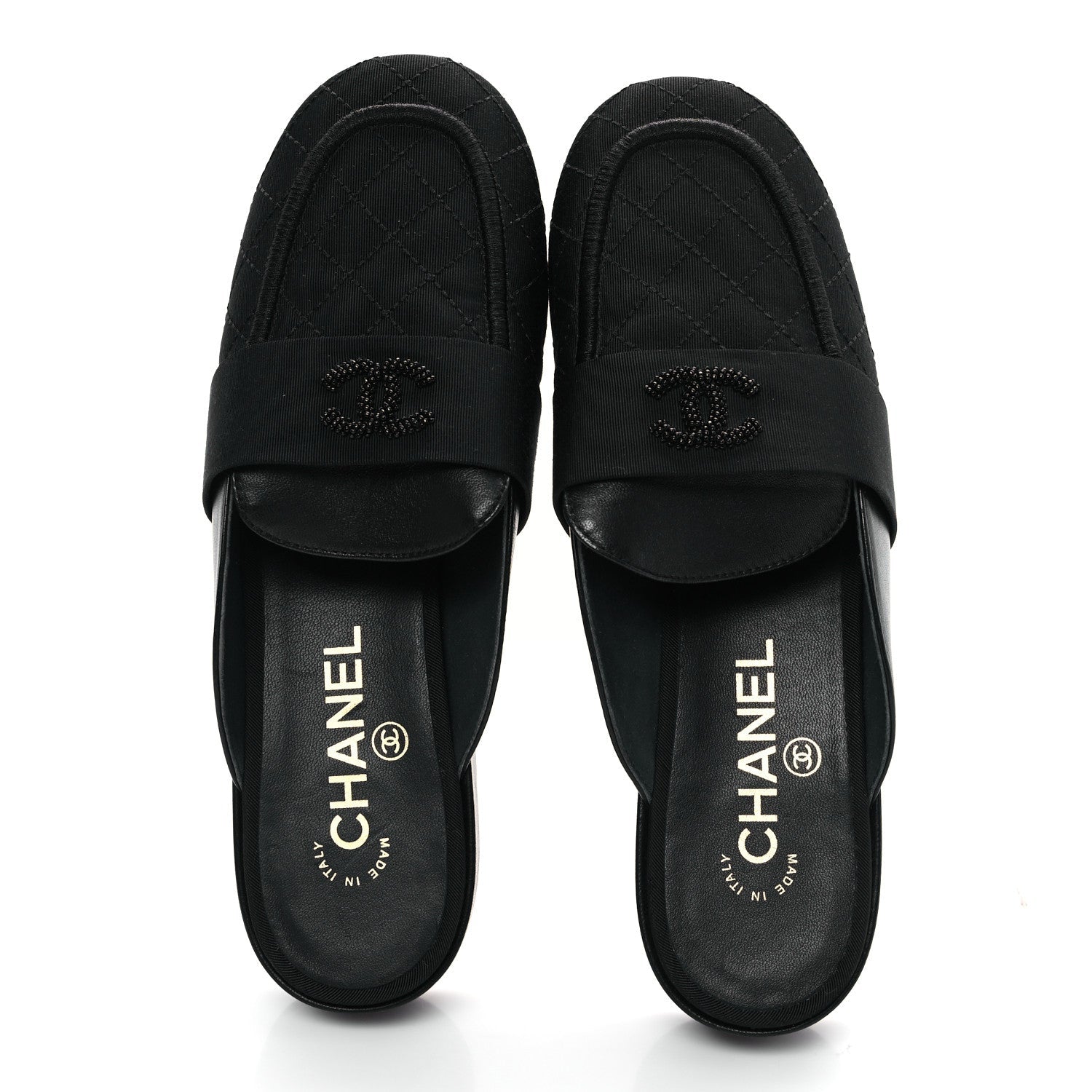 Lambskin Grosgrain Cap Toe CC Mules 37 Black