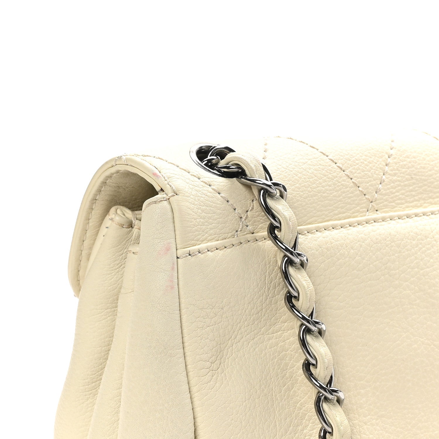 Calfskin Stitched Accordion Flap White