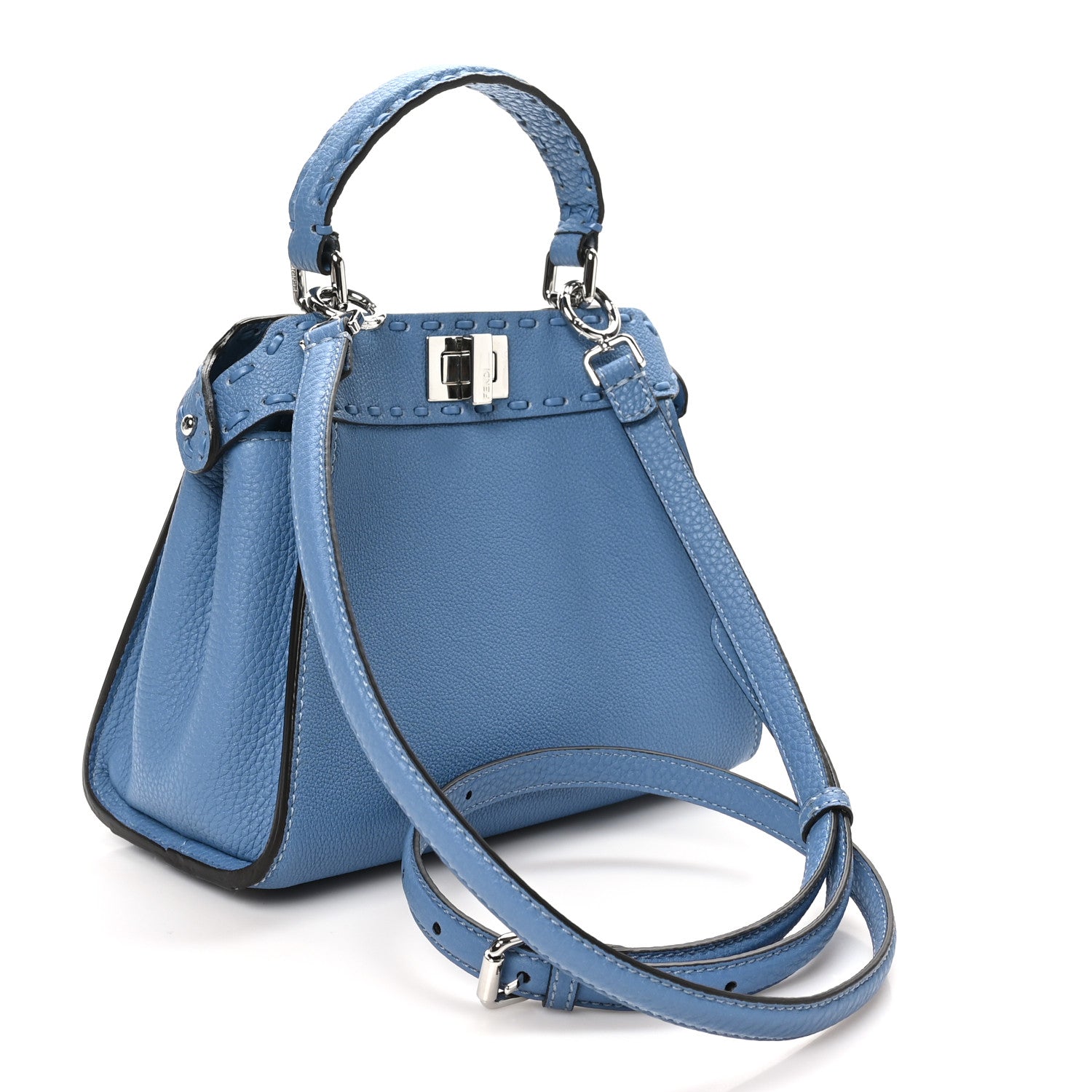 Cuoio Romano Selleria Macro Stitchings Mini Peekaboo Iconic Satchel Placca Argento Blue
