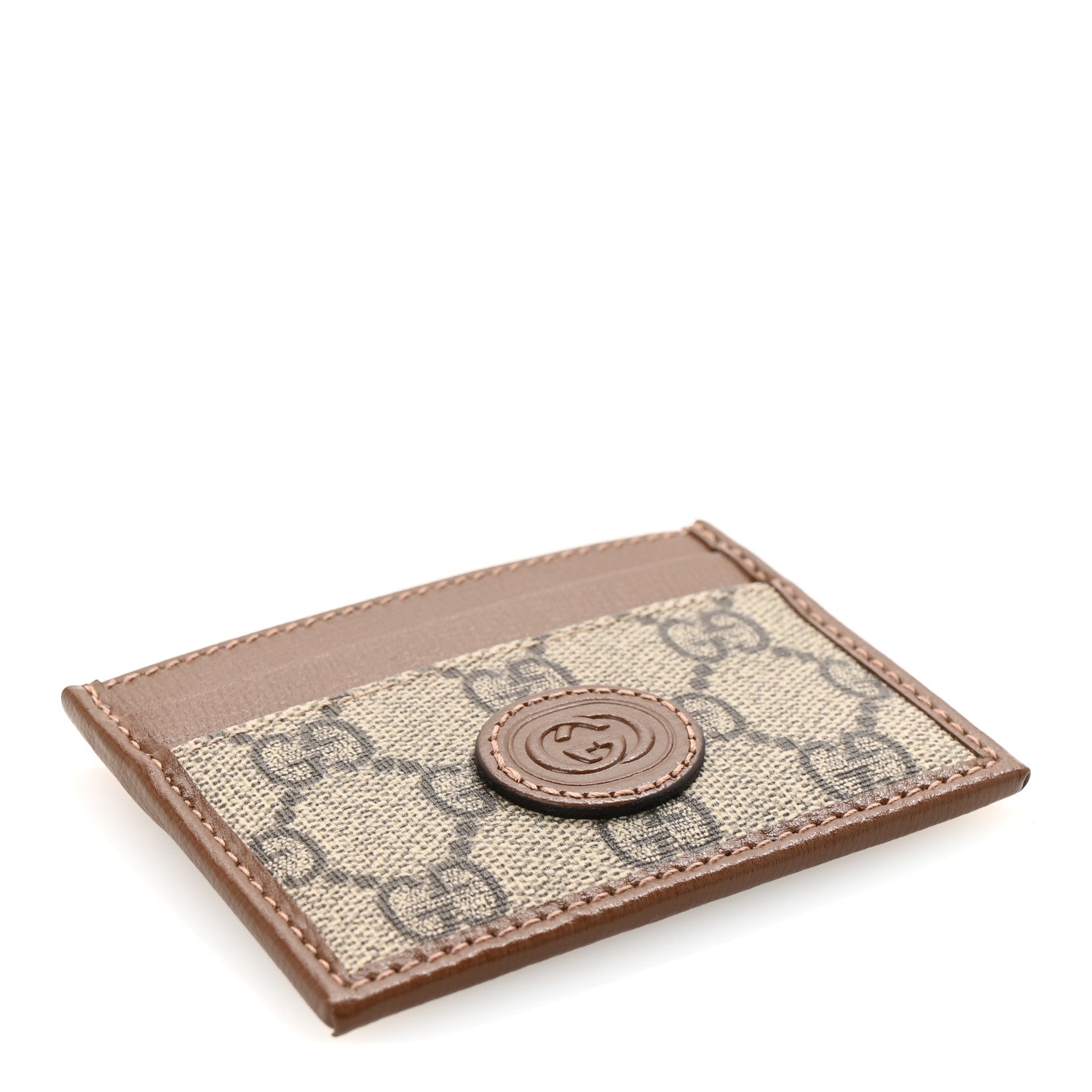 GG Supreme Monogram Azalea Calfskin Retro Interlocking G  Holder Beige Ebony Brown Sugar