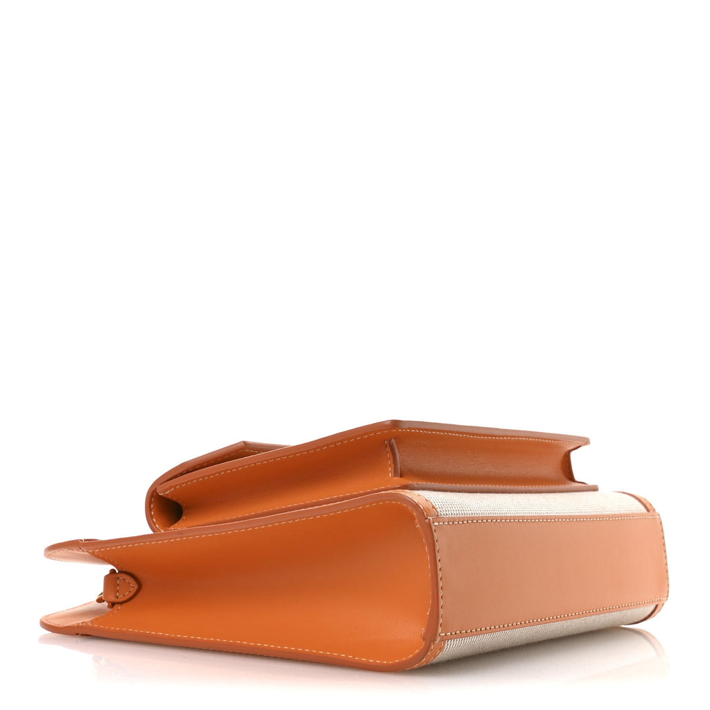 Canvas Smooth Calfskin Two Tone Mini Pocket Bag Natural Orange