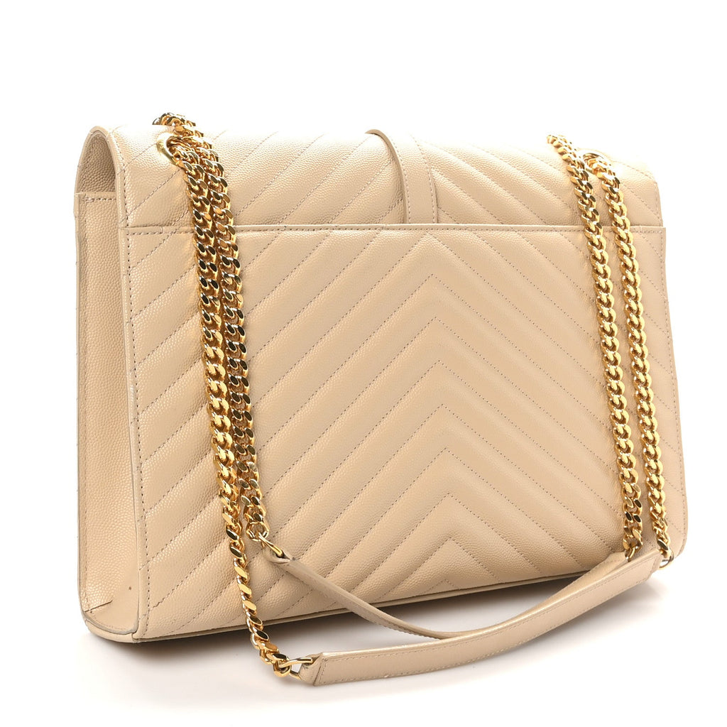 Grain De Poudre Matelasse Chevron Large Monogram Satchel Nude Powder