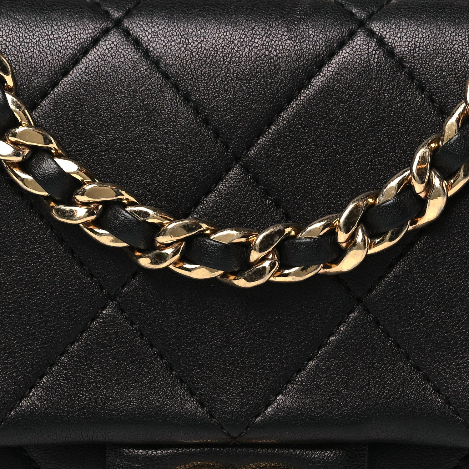 Lambskin Metal Quilted Mini Top Handle Square Flap Black