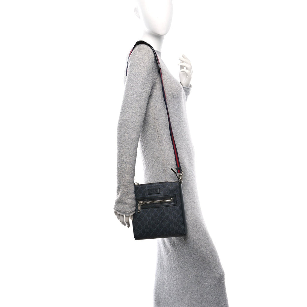 GG Supreme Monogram Web Small Flat Messenger Bag Black Grey