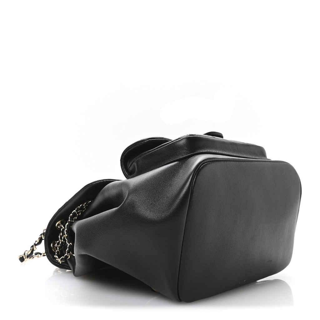 Lambskin Quilted Large Duma Drawstring Backpack Black