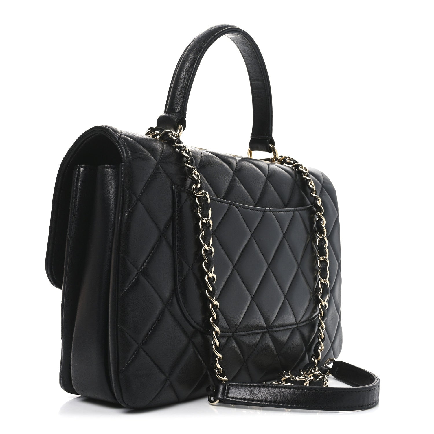 Lambskin Quilted Medium Trendy CC Flap Dual Handle Bag Black