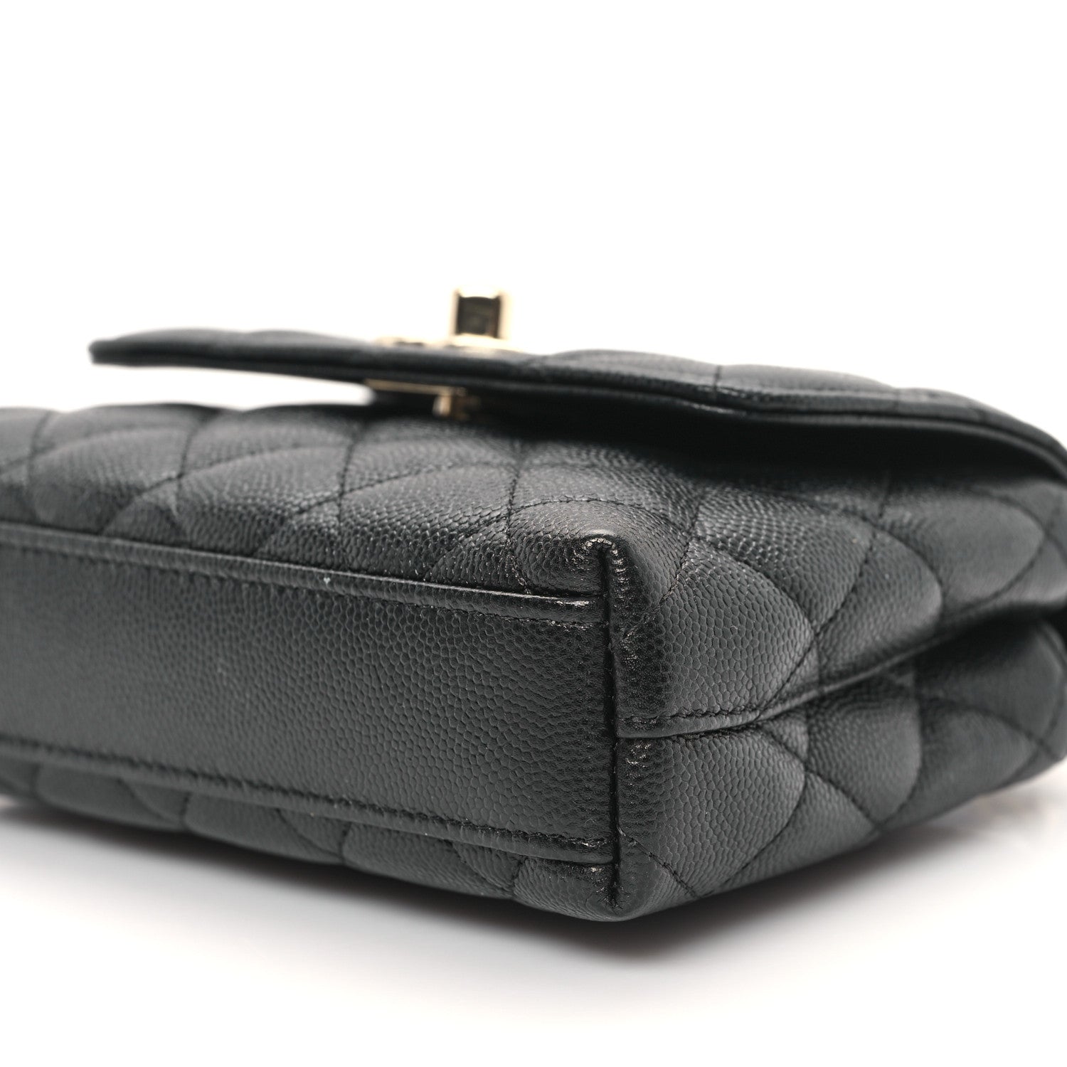 Caviar Quilted Coco Handle Clutch With Chain Black