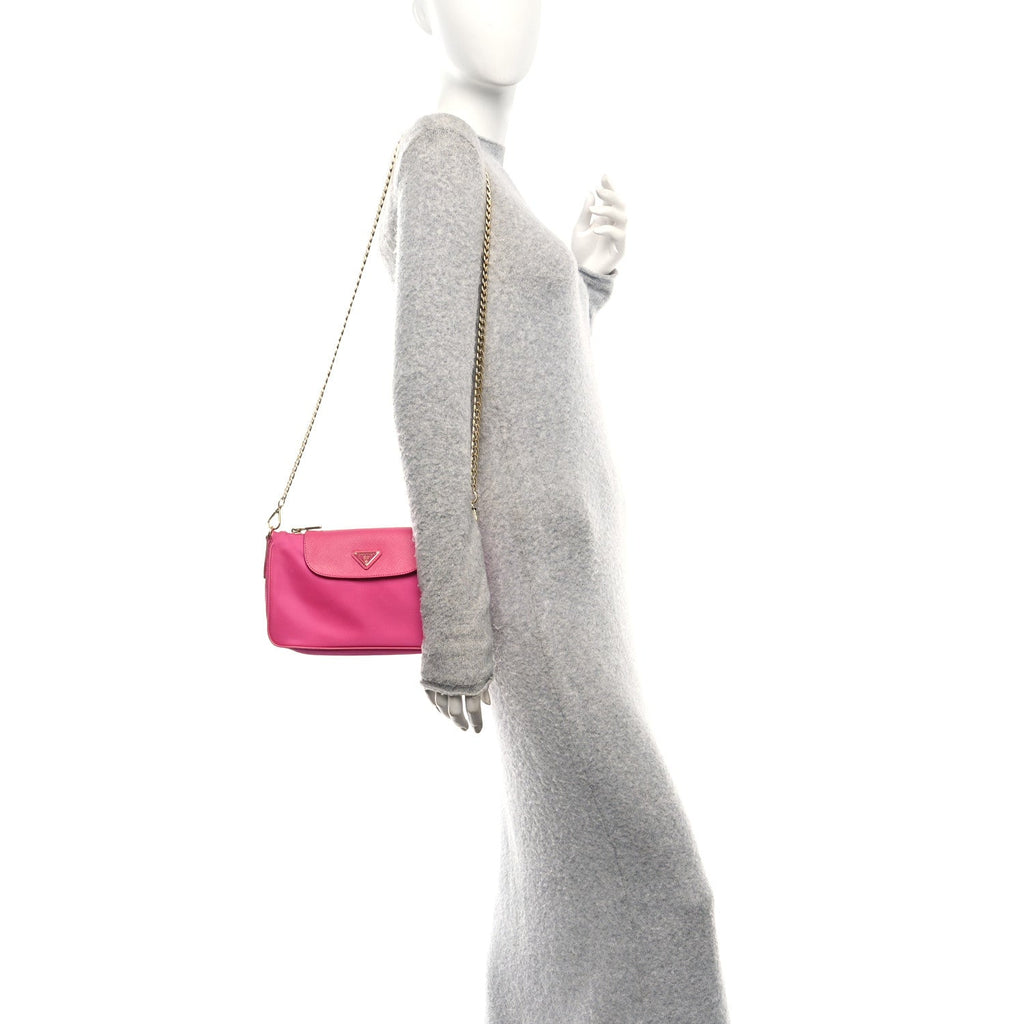 Tessuto Nylon Saffiano Bandoliera Crossbody Bag Fuxia