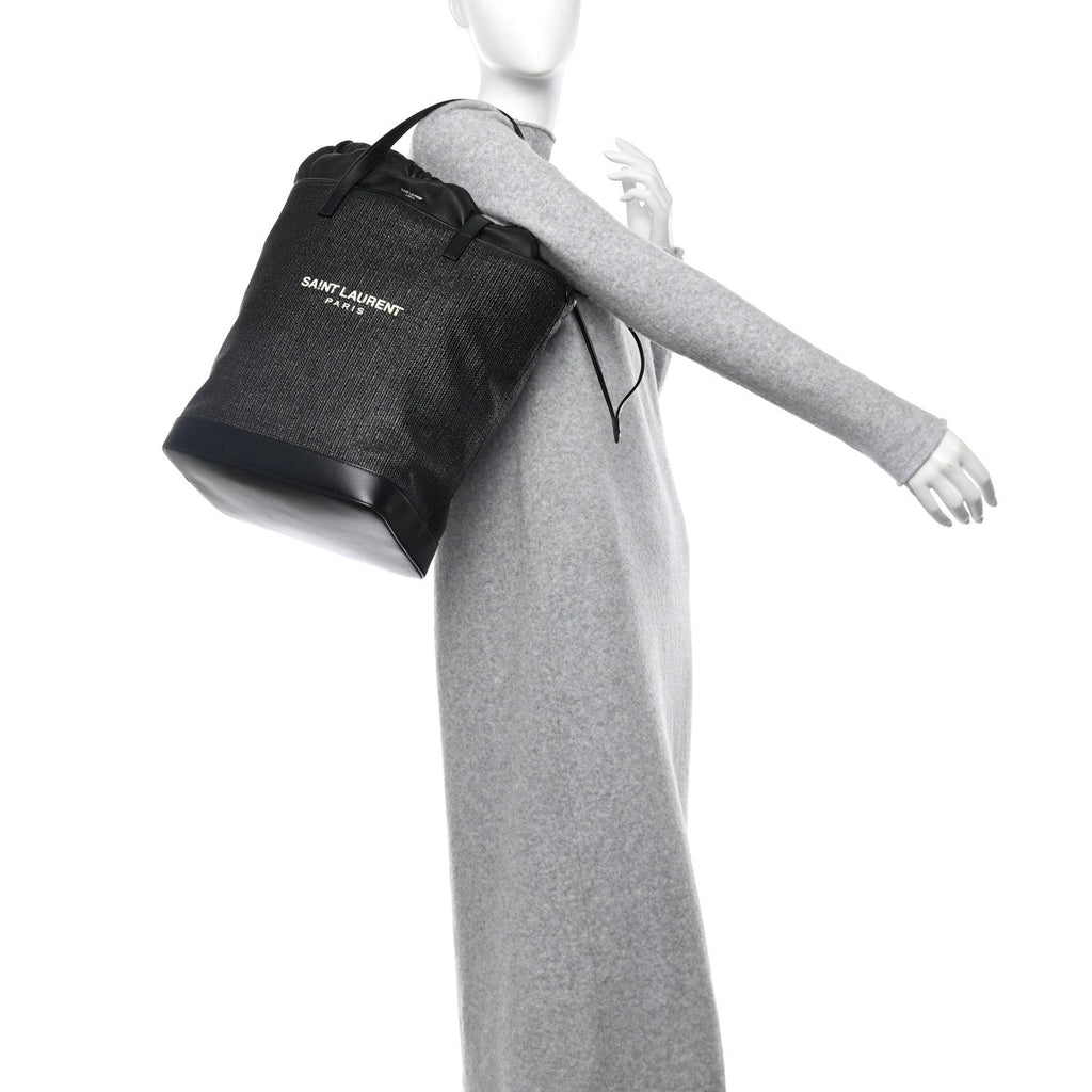 Linen Canvas Teddy Shopping Bag Black